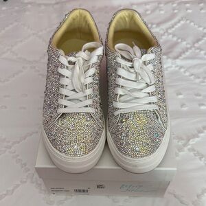Betsey Johnson Sparkling Rhinestone Sneakers - Silver and White